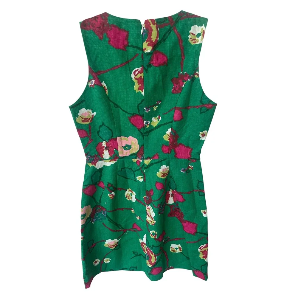 J.Crew 100% Cotton Sleeveless Dress‎ – Green with Bright Pink Flowers – Size 6